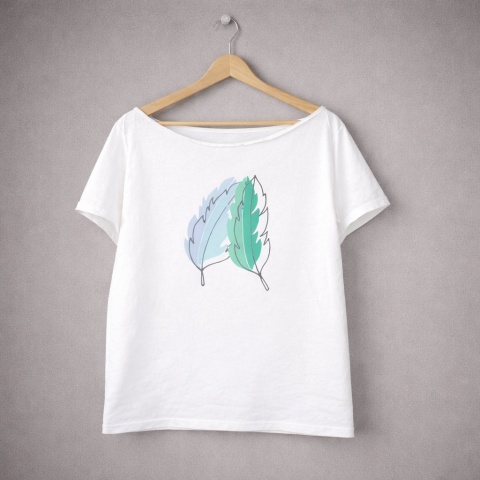 Piórka turkusowe biały Oversize