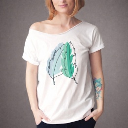 Piórka turkusowe biały Oversize