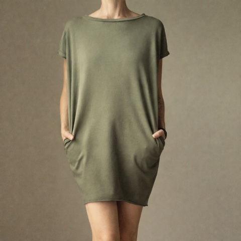 Sukienka dresowa Oversize Oliwka Bez rękawów Kieszenie