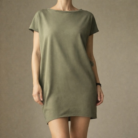 Sukienka dresowa Oversize Oliwka Bez rękawów Kieszenie