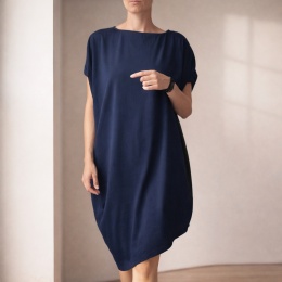 Sukienka krótki rękaw asymetria Granatowa