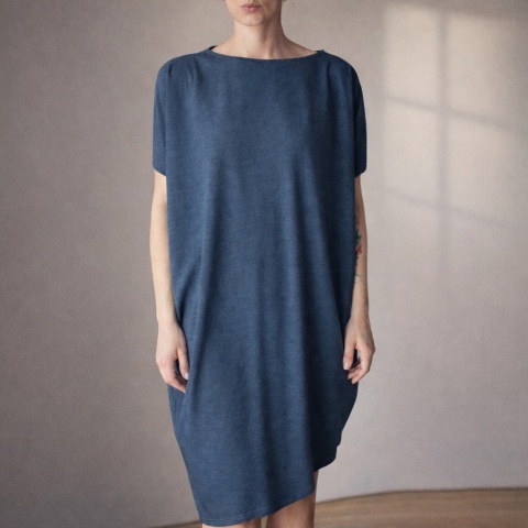 Sukienka krótki rękaw asymetria Jeansowa