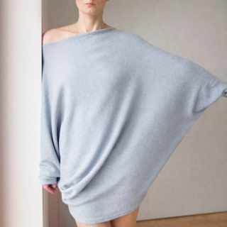 Długi sweter damski oversize nietoperz – szary