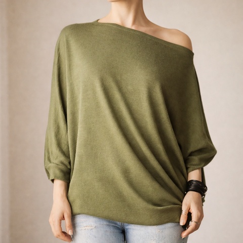 Sweterek oversize krótki Nietoperz Oliwkowy