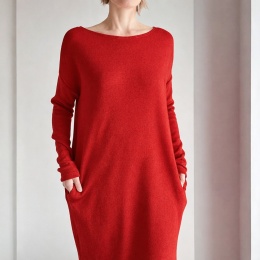Swetrowa długa sukienka czerwona