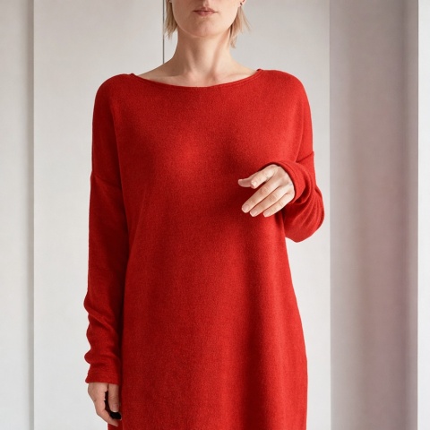 Swetrowa długa sukienka czerwona