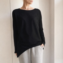 Wąski rękaw skrzydła bluzka Czarna