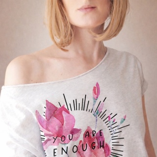 Koszulka damska oversize z napisem You are enough - szara