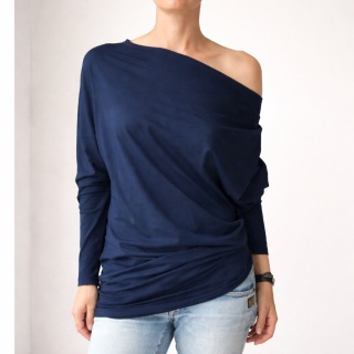 Bluzka damska oversize asymetryczna trapez – granatowa