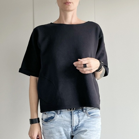 Bluza krótki rękaw bez ściągaczy kieszenie Czarna - pojedynczy egzemplarz