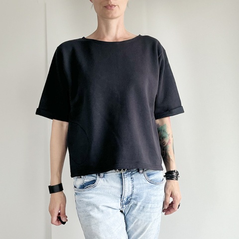 Bluza krótki rękaw bez ściągaczy kieszenie Czarna - pojedynczy egzemplarz