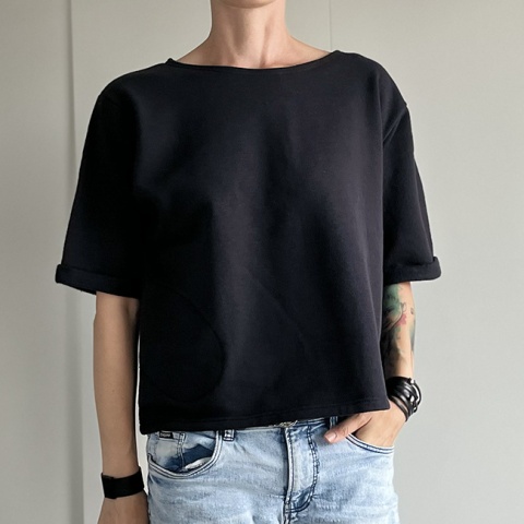 Bluza krótki rękaw bez ściągaczy kieszenie Czarna - pojedynczy egzemplarz