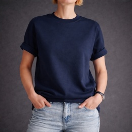 Bluza oversize dresowa granatowa z krótkim rękawem - pojedyncza sztuka