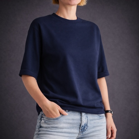 Bluza oversize dresowa granatowa z krótkim rękawem - pojedyncza sztuka