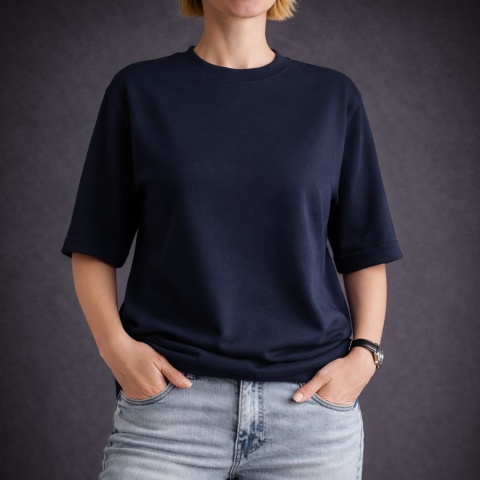 Bluza oversize dresowa granatowa z krótkim rękawem - pojedyncza sztuka