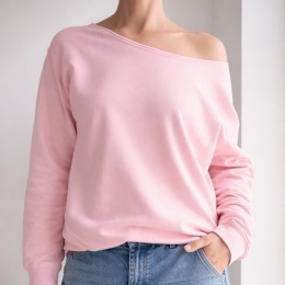 Jasnoróżowa gruba Bluza z szerokim dekoltem