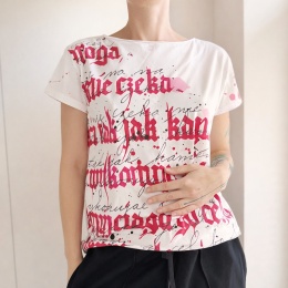 Kaligrafia czerwona fullprint Biały oversize - pojedynczy egzemplarz