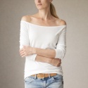 Koszulka damska biała dopasowana długi rękaw szeroki dekolt
