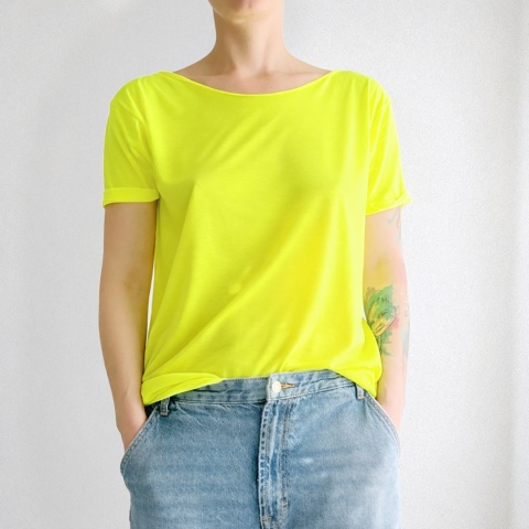 Koszulka damska Bez nadruku Oversize Żółta fluo