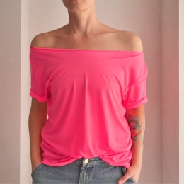 Koszulka damska Bez nadruku Oversize Różowa fluo