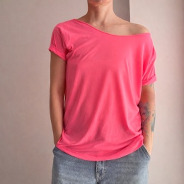 Koszulka damska Bez nadruku Oversize Różowa fluo
