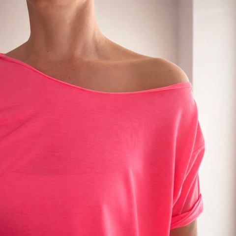 Koszulka damska Bez nadruku Oversize Różowa fluo