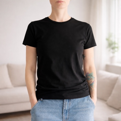 Koszulka damska Dopasowana bez nadruku Czarna