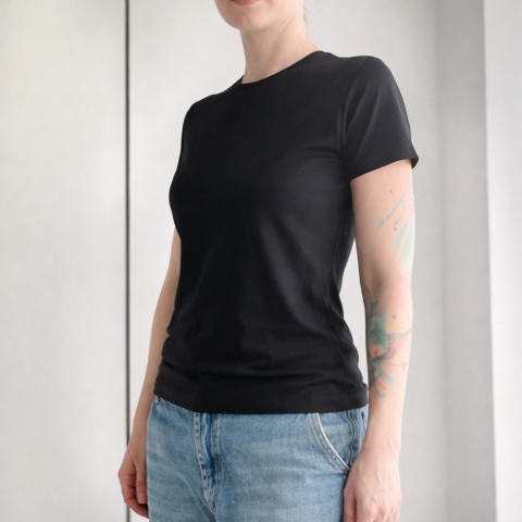 Koszulka damska Dopasowana bez nadruku Czarna