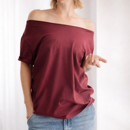 Koszulka damska Oversize bez nadruku Bordowa