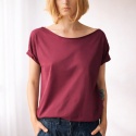 Koszulka damska Oversize bez nadruku Bordowa
