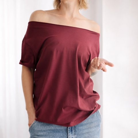 Koszulka damska Oversize bez nadruku Bordowa