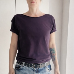 Koszulka damska Oversize bez nadruku Ciemny fiolet Bakłażan