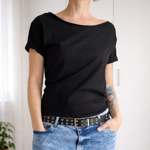 Koszulka damska Oversize bez nadruku Czarna