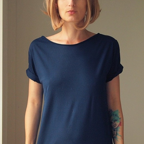 Koszulka damska Oversize bez nadruku Granatowa