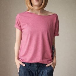 Koszulka damska Oversize bez nadruku Różowy melanż