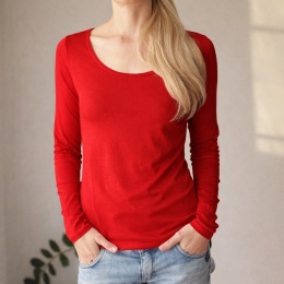 Koszulka damska czerwona dopasowana długi rękaw szeroki dekolt