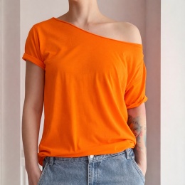 Koszulka damska Bez nadruku Oversize Pomarańczowa fluo