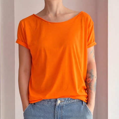 Koszulka damska Bez nadruku Oversize Pomarańczowa fluo