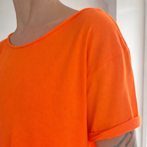 Koszulka damska Bez nadruku Oversize Pomarańczowa fluo