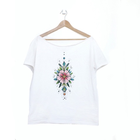 Różowy kwiat Biały Oversize