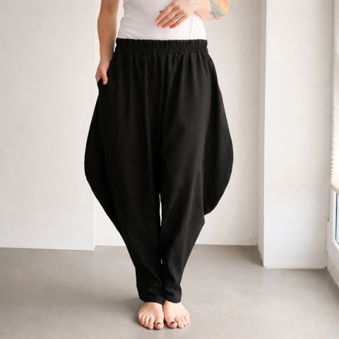 Spodnie damskie lniane czarne haremki szerokie