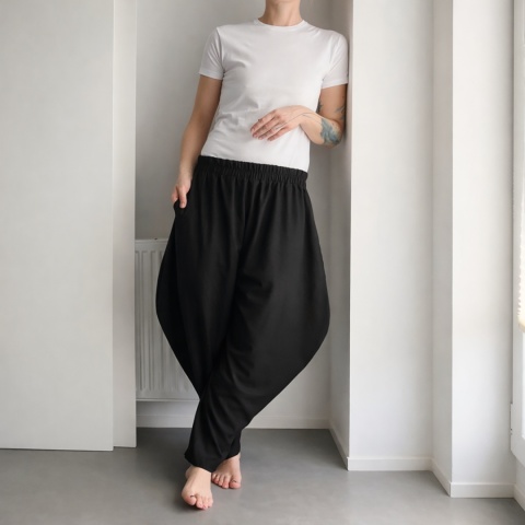 Spodnie damskie lniane czarne haremki szerokie