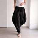 Spodnie damskie lniane czarne haremki szerokie