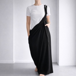 Spodnie damskie ogrodniczki lniane czarne asymetryczne