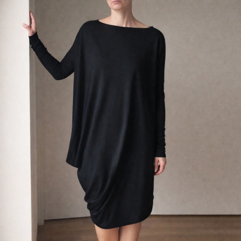 Sukienka długi rękaw asymetryczna Czarna