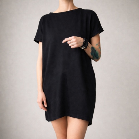 Sukienka dresowa Oversize Czarna Bez rękawów Kieszenie