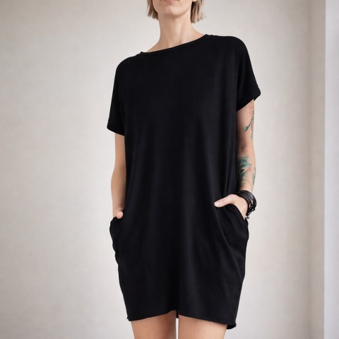 Sukienka dresowa Oversize Czarna Bez rękawów Kieszenie