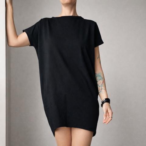 Sukienka dresowa Oversize Czarna Bez rękawów Kieszenie