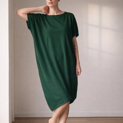 Sukienka krótki rękaw asymetria Butelkowozielona