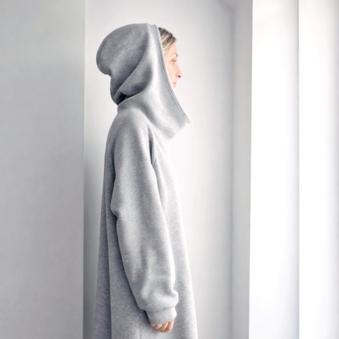 Sukienka oversize z kapturem i kieszeniami szara dresowa